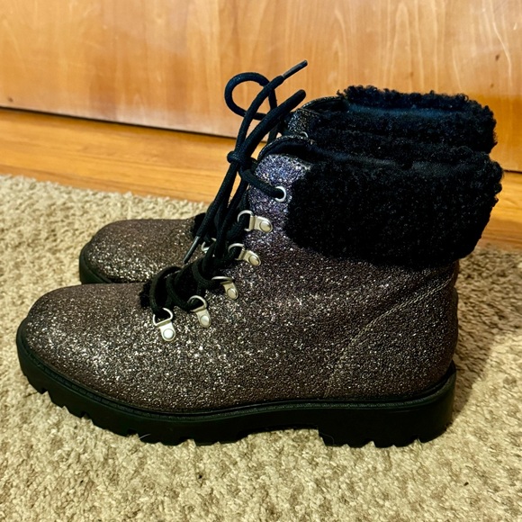 JustFab Jane Glitter Lace-Up Boot Women’s Size 9.5 Faux Fur Black - Picture 4 of 8